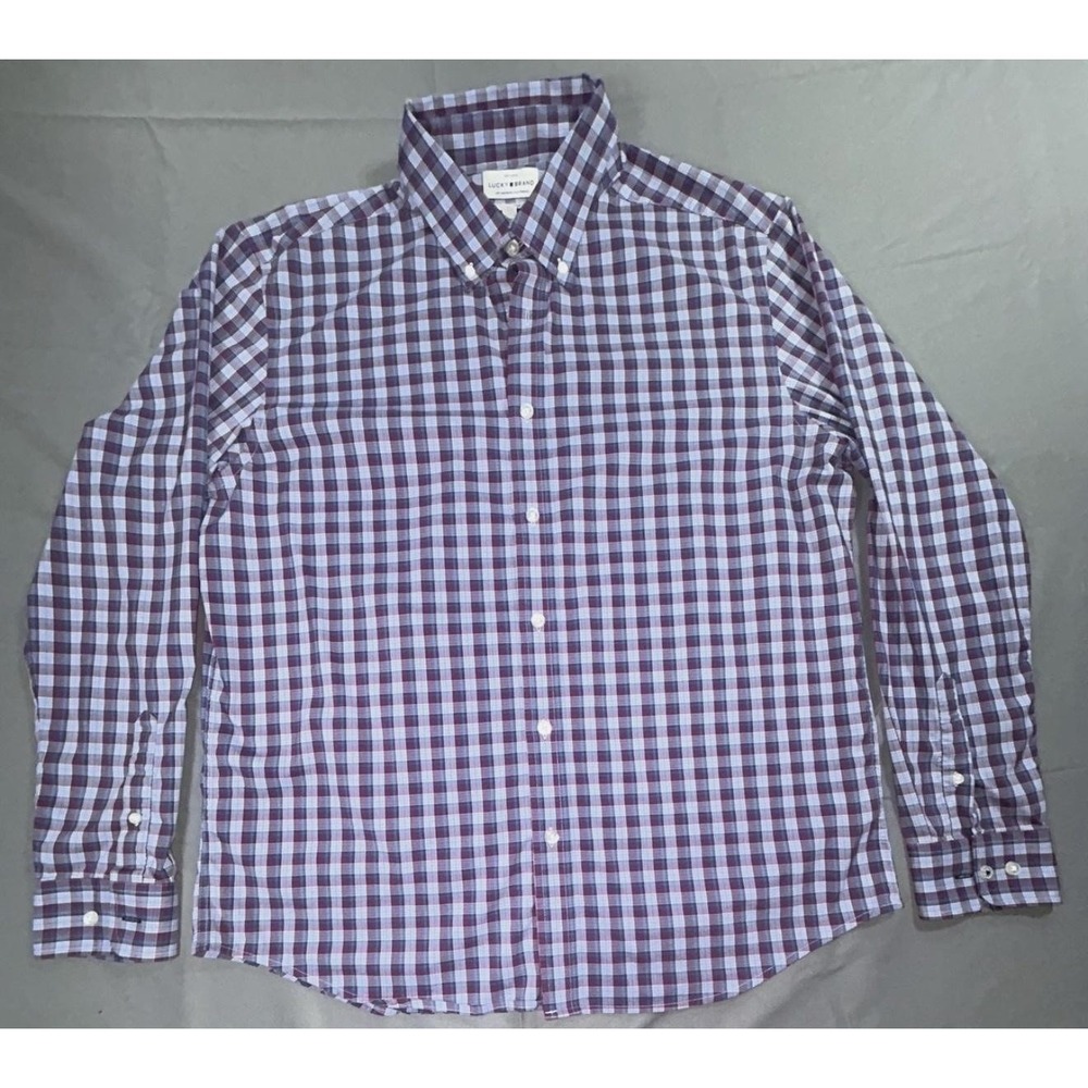 Lucky Brand Shirt Mens L Plaid Stretch Slim Fit Long Sleeve Button Up Casual